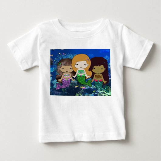 マーメイド3人の幼児用Tシャツ ベビーTシャツ (正面)