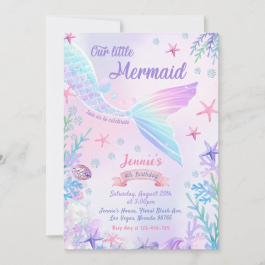 マーメイド4th誕生日カーメイドパーティー 招待状 (正面)