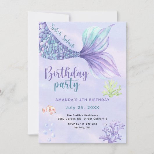 マーメイド4th誕生日パーティーザシーマーメイド 招待状 (正面)