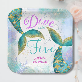 マーメイド5歳の誕生日おめでとう Dive into Five ペーパープレート