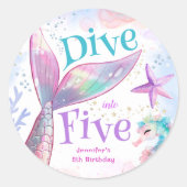 マーメイド5歳の誕生日をお祝い Dive into Five ラウンドシール (正面)