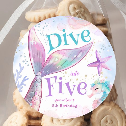 マーメイド5歳の誕生日をお祝い Dive into Five ラウンドシール
