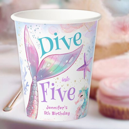 マーメイド5歳の誕生日紙コップ ダイブ・イントゥ・ファイブ 紙コップ