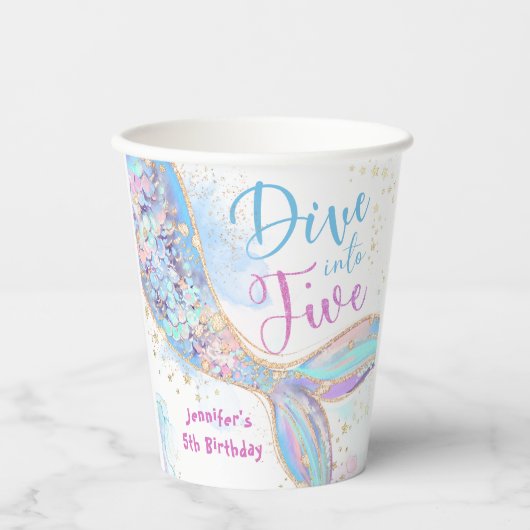 マーメイド5誕生日が5杯に飛び込む紙 紙コップ (正面)