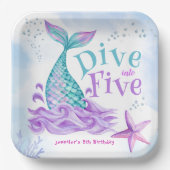 マーメイド5th誕生日が5にダイビング ペーパープレート (正面)