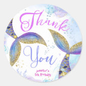 マーメイド5th誕生日ガールズブルー金ゴールド ラウンドシール (正面)