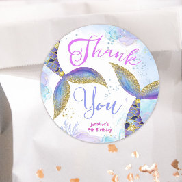 マーメイド5th誕生日ガールズブルー金ゴールド ラウンドシール