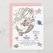 マーメイド5th誕生日パーティーへの招待 招待状 (正面/裏面)