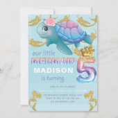 マーメイド5th誕生日ピンクブルー金ゴールドグリッター 招待状 (正面)