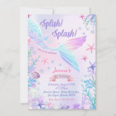 マーメイド6th誕生日ガールスプラッシュスプラッシュパーティー 招待状 (正面)
