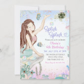 マーメイド6th誕生日ガールスプラッシュスプラッシュパーティー 招待状 (正面)