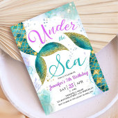 マーメイド7誕生日パープルティール（緑がかった色）アンダーザシー 招待状
