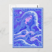 マーメイド、アジアの女の子、ブルーピンク ポストカード (正面/裏面)