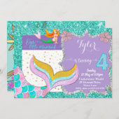 「マーメイド・アンダーザ・シー 4歳の誕生日パーティー招待状」 招待状 (正面/裏面)