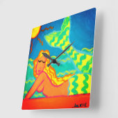 マーメイド・イン・ザ・サンシャイン絵画抽象芸術 スクエア壁時計 (傾斜)