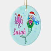マーメイド&カラフルタコのクリスマスリース セラミックオーナメント (右)