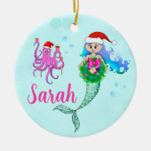 マーメイド&カラフルタコのクリスマスリース セラミックオーナメント (正面)
