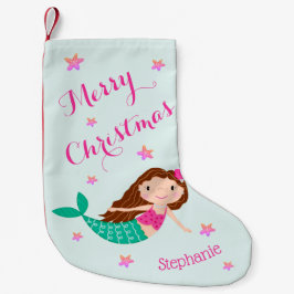 マーメイド クリスマス ピンク ティール 名入れ スモールクリスマスストッキング