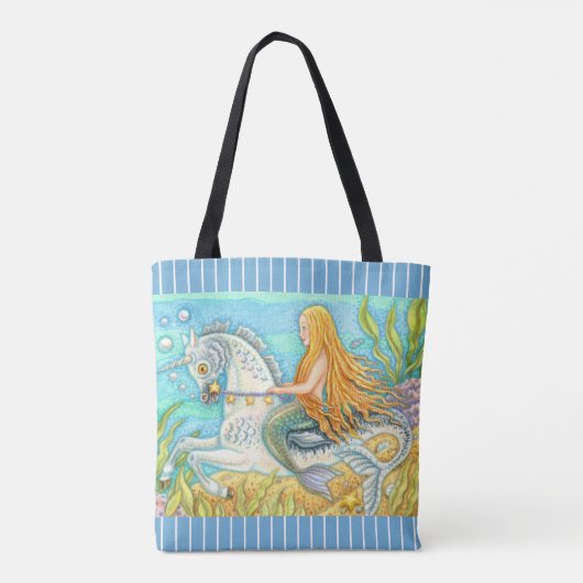 マーメイド&シースタリオンお洒落、ファンタジーユニコーン トートバッグ (裏面)