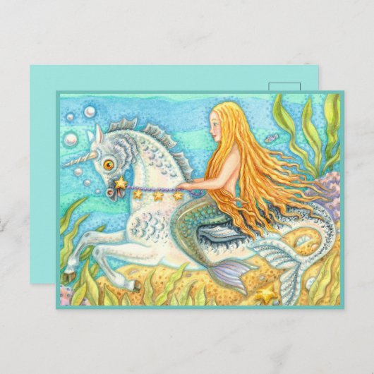 マーメイド&シースタリオンお洒落、ファンタジーユニコーン ポストカード (正面/裏面)