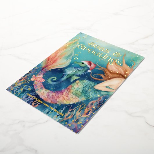 🧜 ♀️‍マーメイド&シーホースビーチクリスマス 箔シーズンカード (回転した状態)