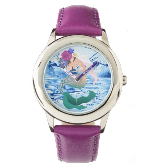 マーメイド – ステンレススティールピンクレザーストラップウォッチ 腕時計 (正面)