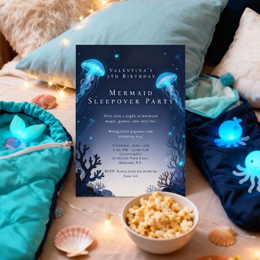 マーメイド スリープオーバー 誕生日 パジャマパーティー 招待状