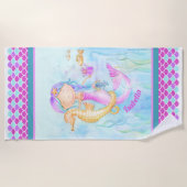 マーメイド タツノオトシゴ 水彩アート 名前入れ可能 ビーチタオル (正面)
