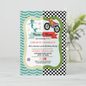 マーメイド&ダートバイクジョイントボーイガール誕生日招待状 招待状 (スタンド正面)