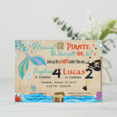 マーメイド&ピレート誕生日ブラザー&シスターパーティー 招待状 (スタンド正面)