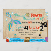 マーメイド&ピレート誕生日ブラザー&シスターパーティー 招待状 (正面/裏面)