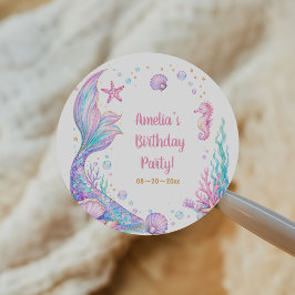 マーメイド ピンクゴールド アンダー ザ シー 誕生日 クラシック ラウンドシール