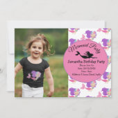 マーメイド ピンク パープル 誕生日パーティー招待状 招待状 (正面)