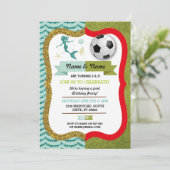 マーメイド&フットボールボーイガール誕生日サッカー 招待状 (スタンド正面)