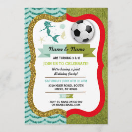 マーメイド&フットボールボーイガール誕生日サッカー 招待状