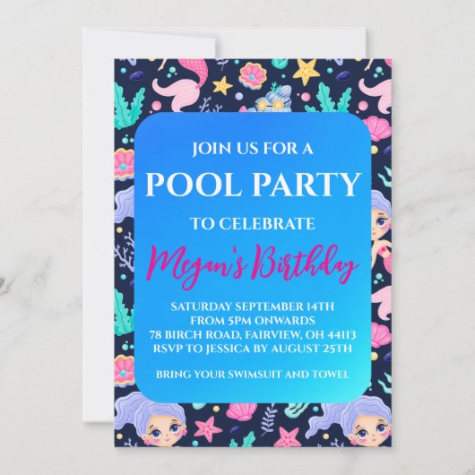マーメイド プールパーティーの招待状 招待状 (正面)