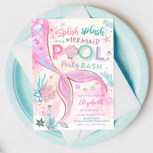 マーメイド プールパーティー 誕生日招待状 招待状