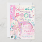 マーメイド プールパーティー 誕生日招待状 招待状 (正面)