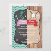 マーメイド&ベースボールジョイントボーイガール誕生日招待状 招待状 (正面)