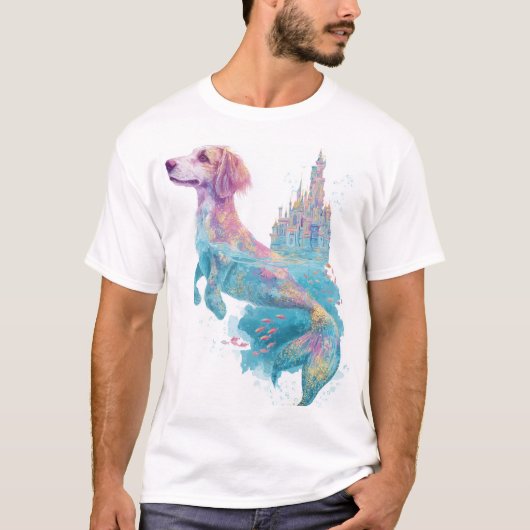 マーメイド・マット 人魚の幻想的な犬 Tシャツ (正面)