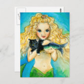 マーメイド、マーキャット絵を描アートのポストカード ポストカード (正面/裏面)