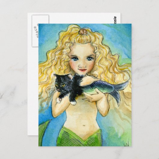 マーメイド、マーキャット絵を描アートのポストカード ポストカード (正面/裏面)