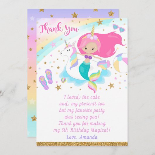 マーメイド&ユニコーンサンキューカード 招待状 (正面/裏面)