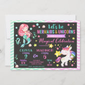 マーメイド&ユニコーンジョイント誕生日招待状 招待状 (正面)