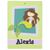 マーメイド、ライムグリーンとホワイトのストライプ クリップボード (裏面)