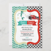マーメイド&レーシングカージョインボーイガール誕生日 招待状 (正面)