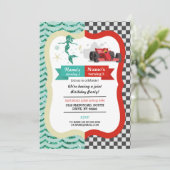 マーメイド&レーシングカージョインボーイガール誕生日 招待状 (スタンド正面)