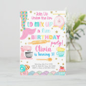 マーメイド&料理ベーキング女の子の誕生日の招待。 招待状 (スタンド正面)