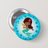マーメイド – 海の下で可愛いアフリカアメリカ 缶バッジ (正面&裏面)
