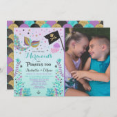 マーメイド&海賊誕生日兄弟姉妹ボーイガール招待状 招待状 (正面/裏面)